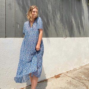 Amour Vert Ravello Nouveau Silk Dress Brooklyn Blue Floral S